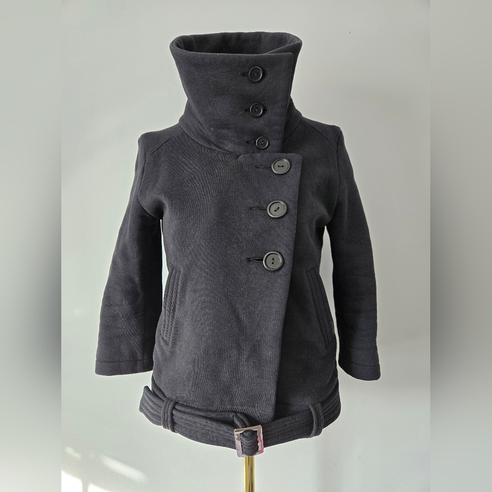 Womens High-Collar Button Front Coat - Black